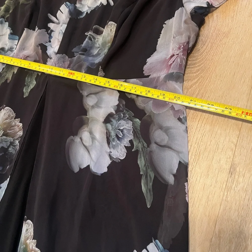Adriana Papell Floral Black Jumpsuit with sheer attached skirt 18W